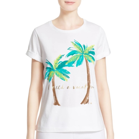 kate spade Tops - KATE SPADE I NEED A VACATION WHITE TEE SHIRT